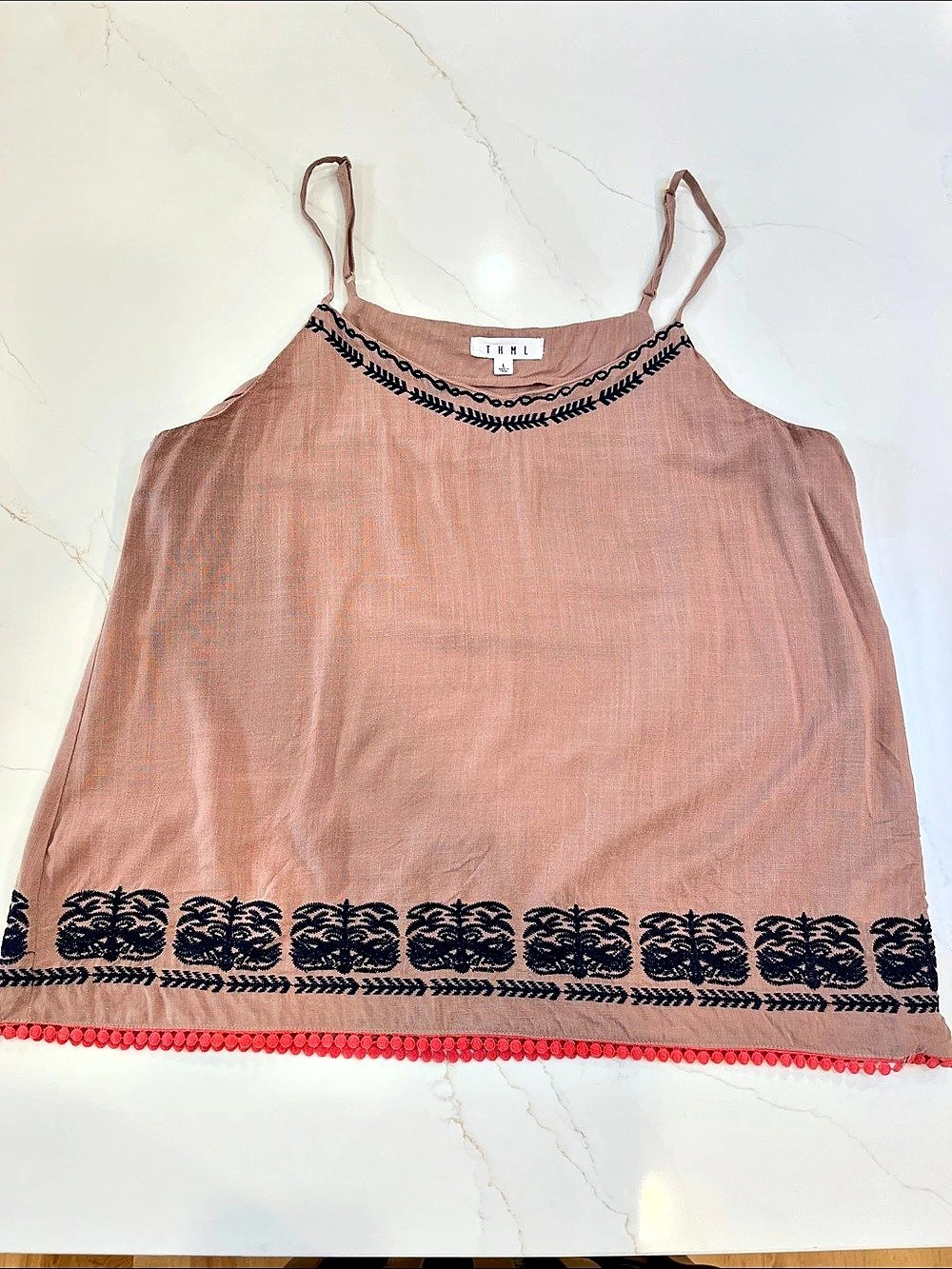 THML Embroidered Trim Tank Top in Large